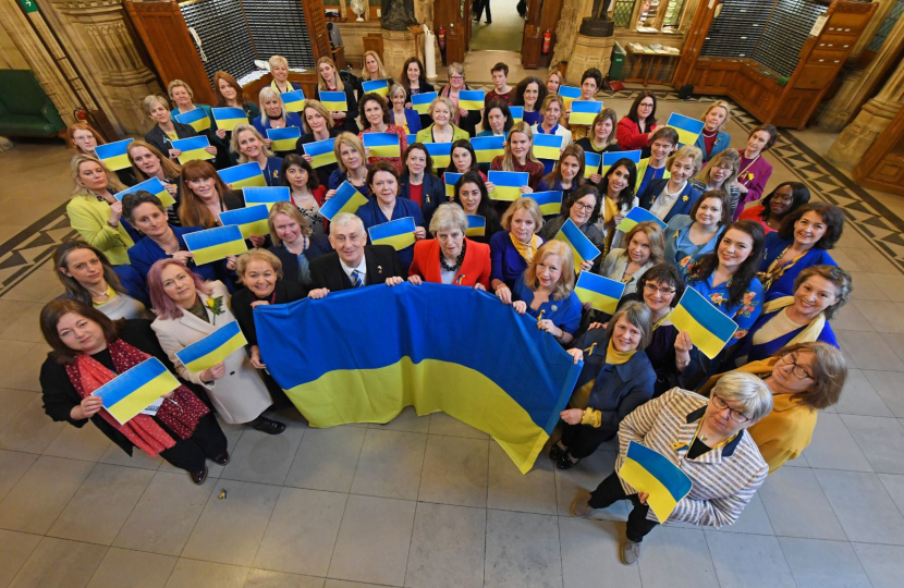 Women in Westminster showing support for Ukraine