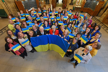 Women in Westminster showing support for Ukraine